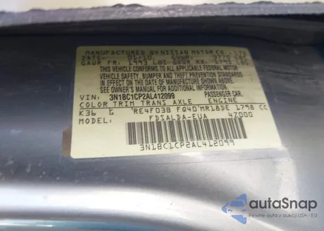 2010 Nissan Versa 1.8S z USA, uszkodzony, nr VIN 3N1BC1CP2AL412099